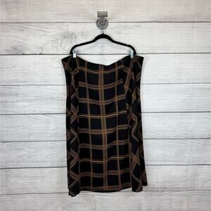 Halogen Black Midi Skirt with Brown Windowpane Plaid